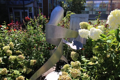 Sculpture in the Delaplaine flower garden